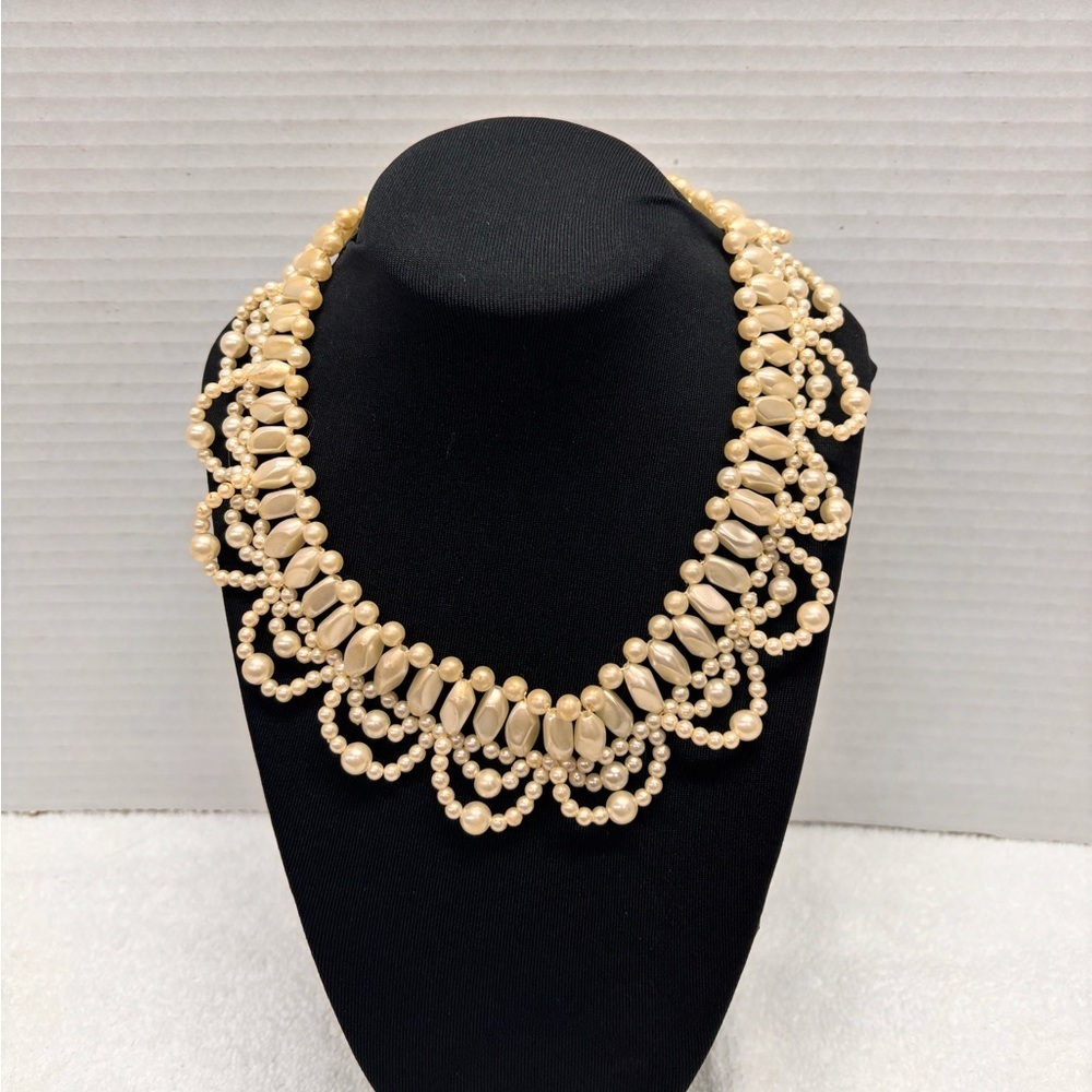 Vintage Multi-Strand Faux Pearl Statement Collar Choker Necklace